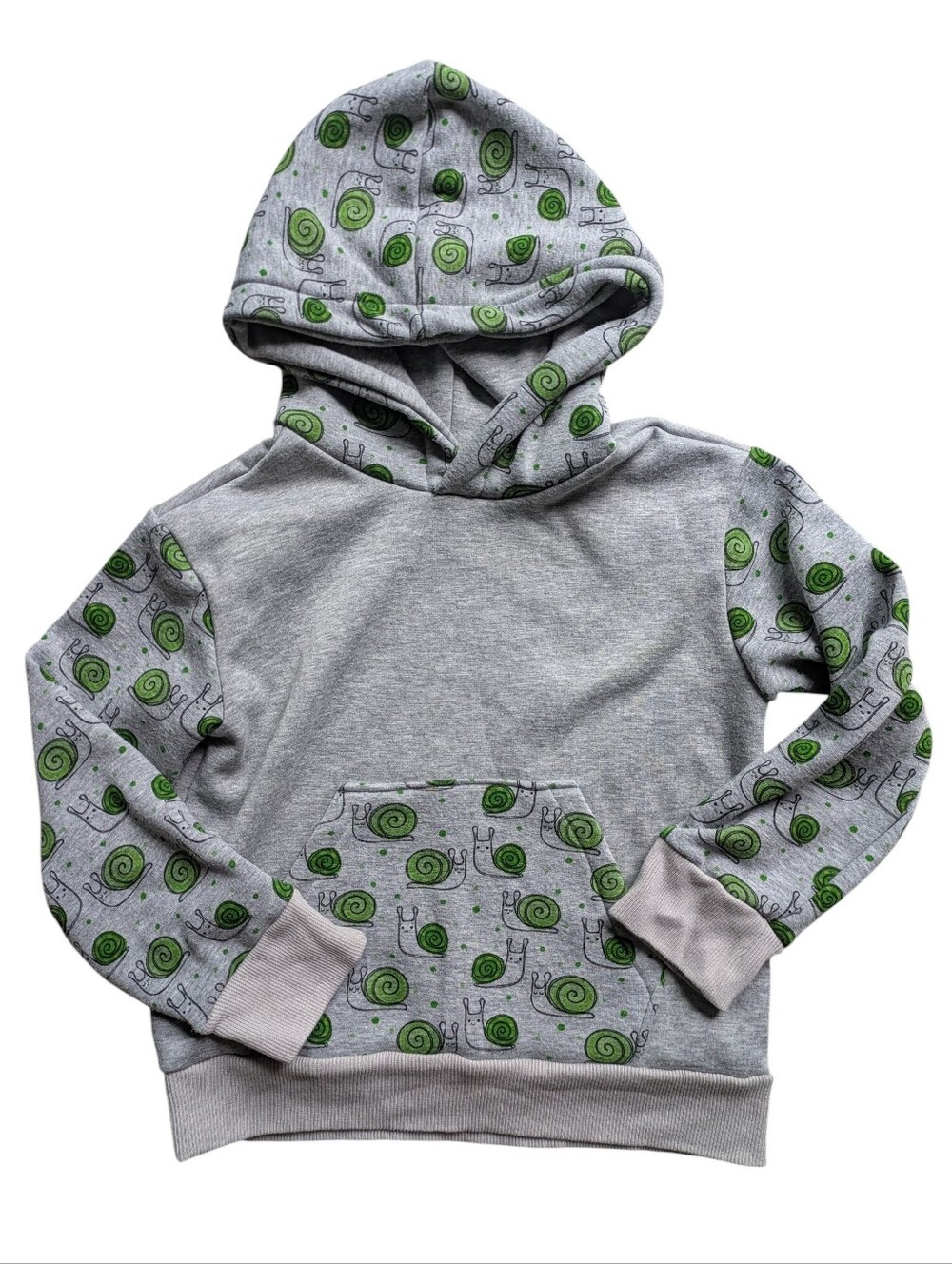 Super Cute Kids Hooded Sweatshirt with Green Snail Print - Gray